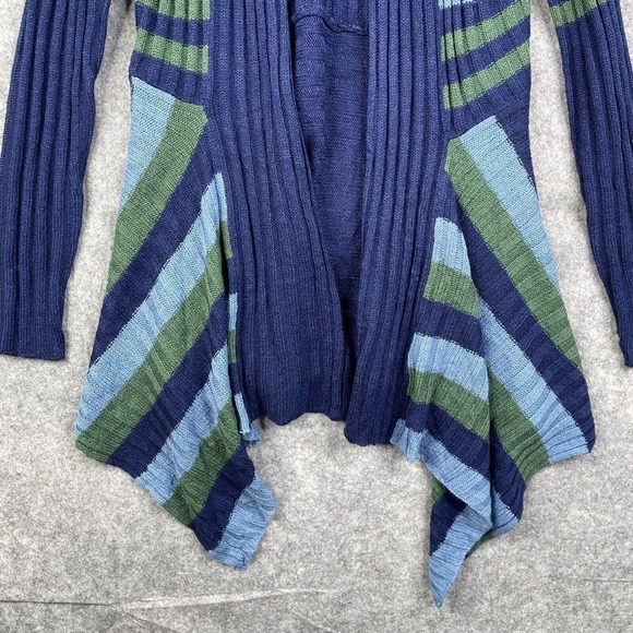 Evelyn Taylor Open Cardigan Women's Medium Navy Stripe Ribbed Drape-Hem - Picture 3 of 8